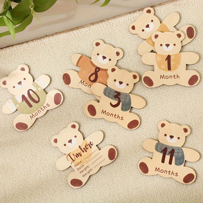 First Year Milestone Teddy Bear Photo Props Set for Birth Announcements and Celebrations