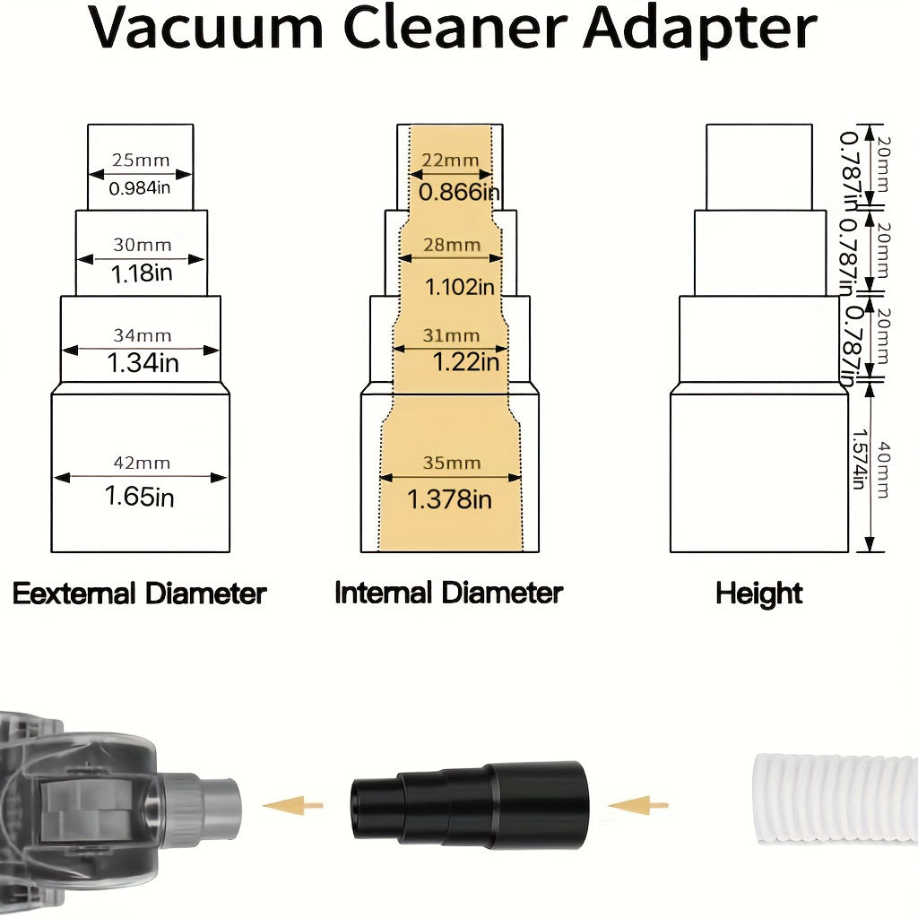 Universal Vacuum Hose Adapter 4-Layer, 25mm-42mm Sizes, Compatible with Brush Heads