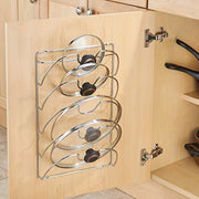 Soporte para tapas de metal montado en la pared con múltiples capas para almacenamiento en la cocina