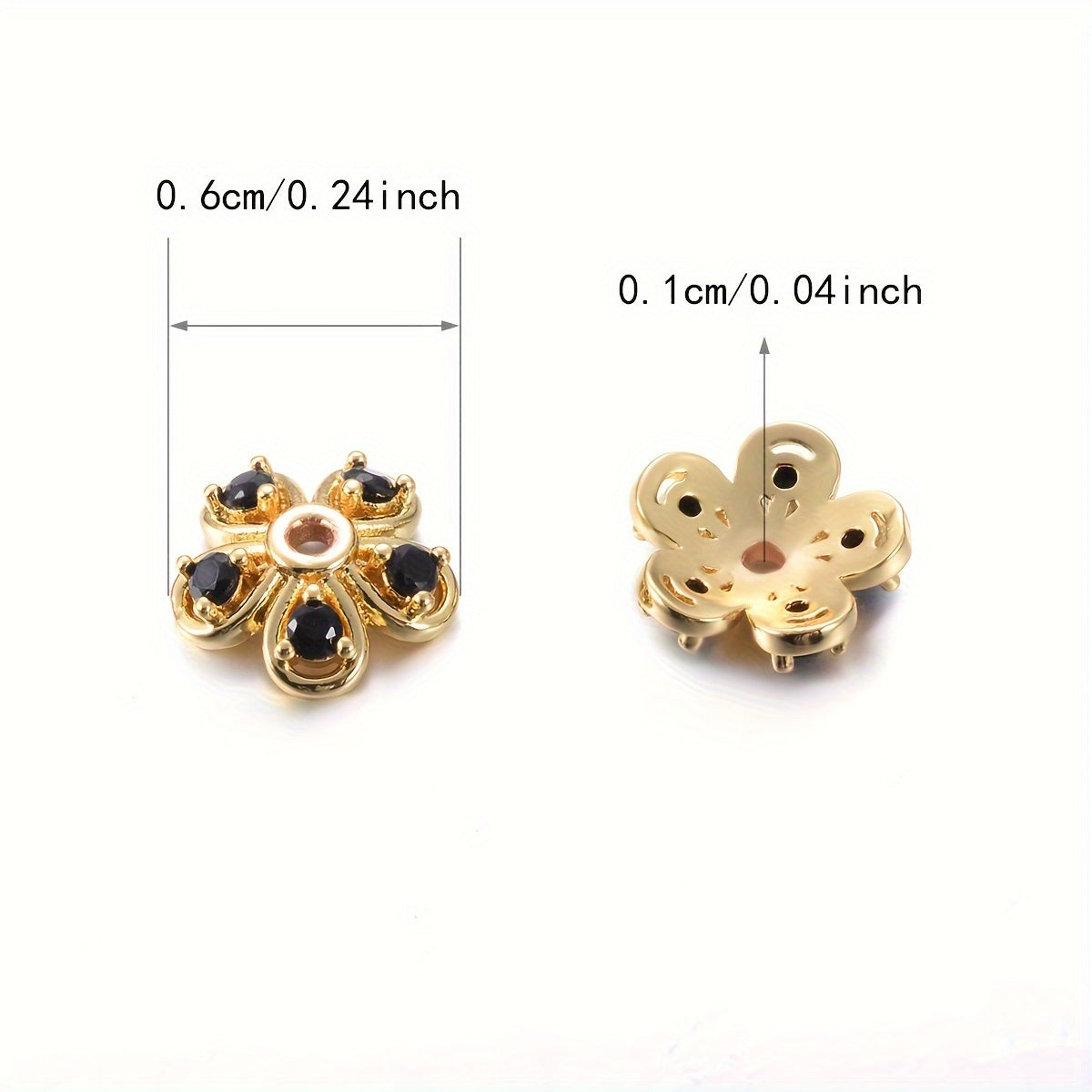 Brass Flower Bead Caps Set of 20 with Synthetic Cubic Zircons 6mm 8mm 10mm