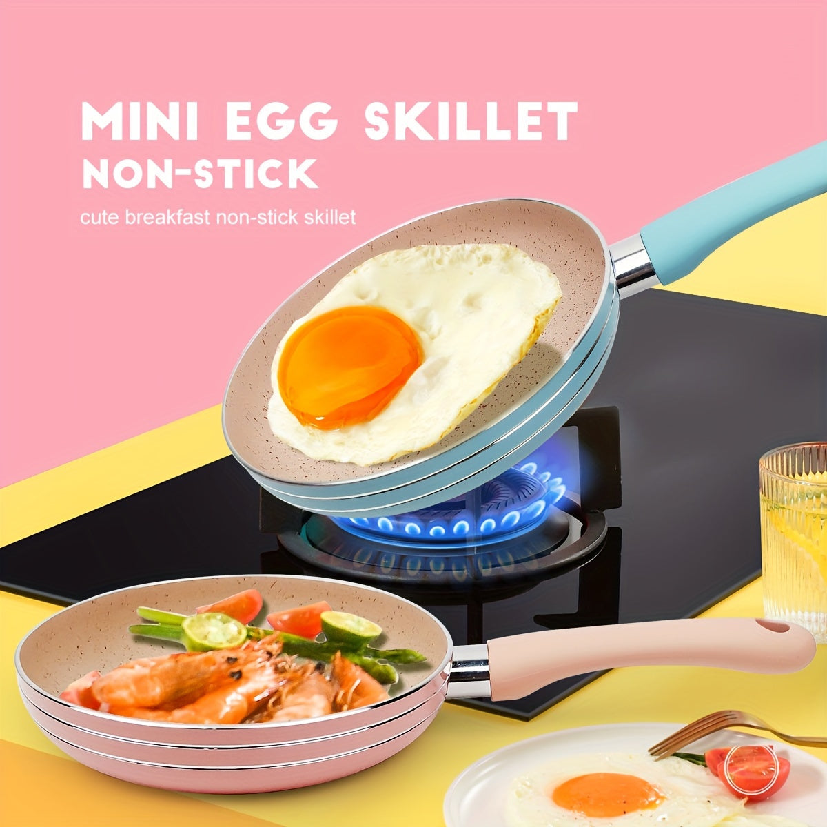 Small Non-Stick Aluminum Frying Pan in Pastel Colors for Kitchen Use