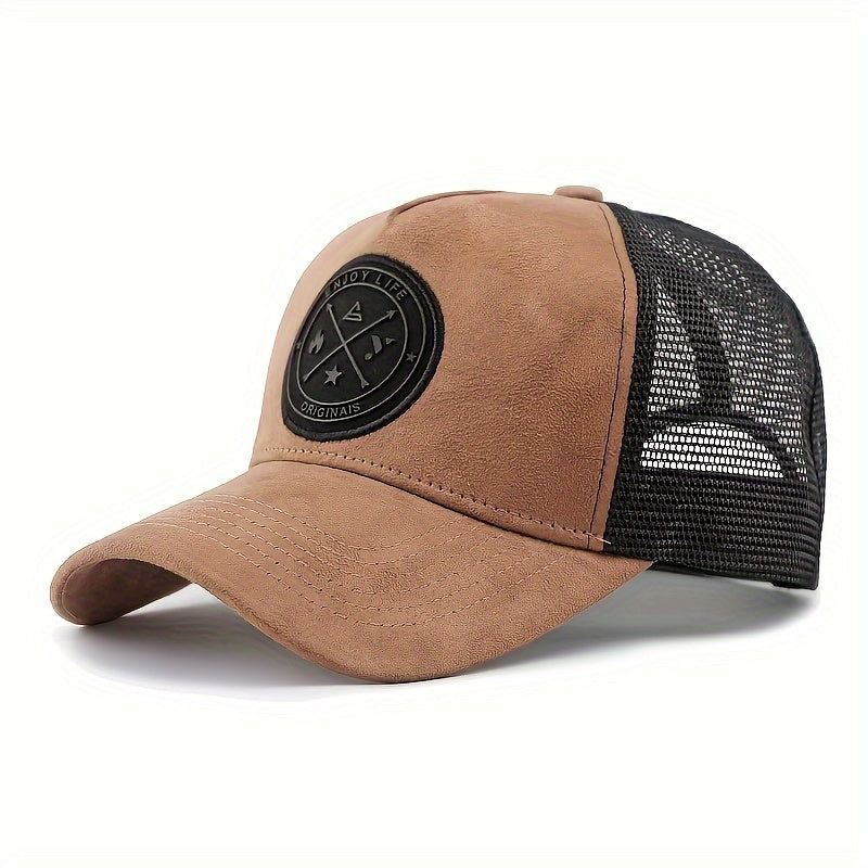 Men's Adjustable Baseball Cap Lightweight Polyester Two-Tone Mesh Logo Casual Street Style