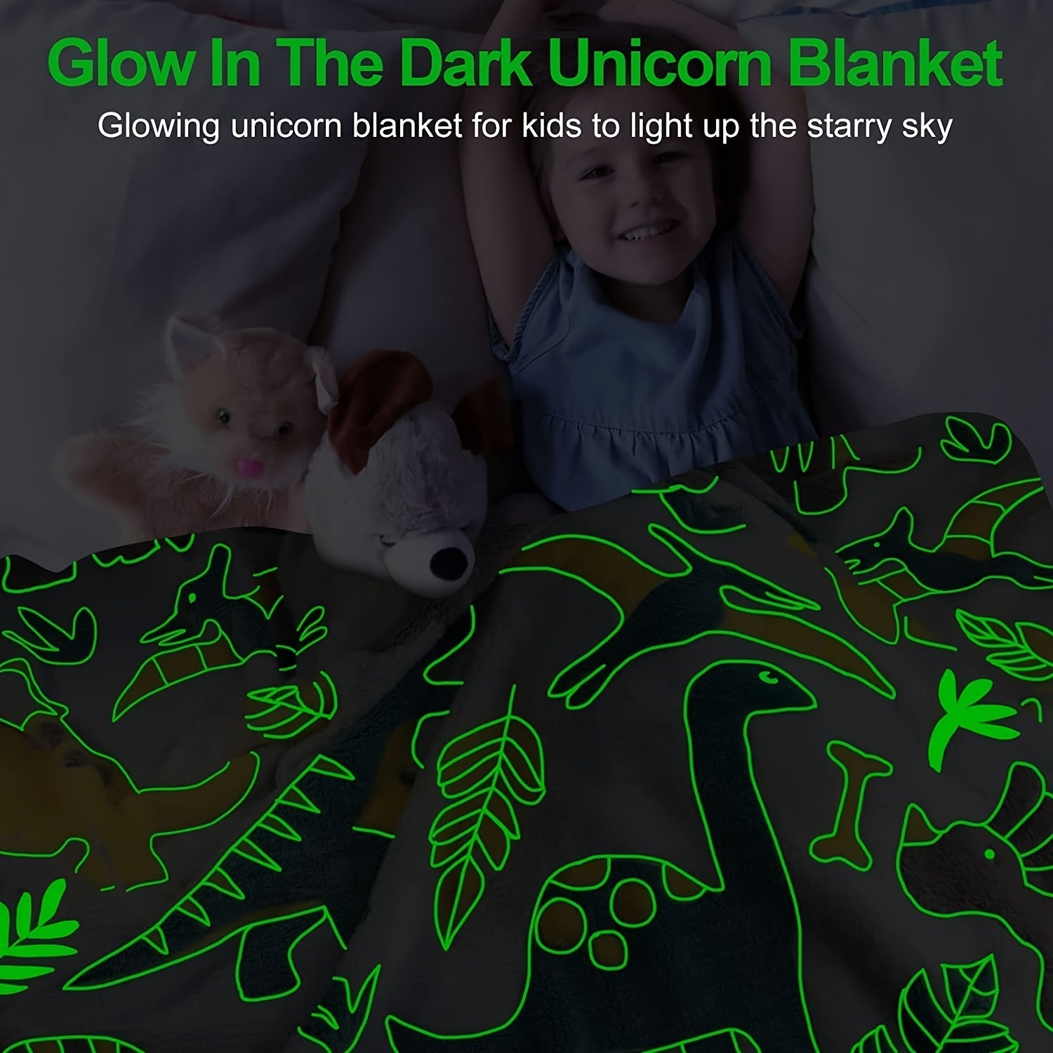Kids Boys Fleece Throw Blanket with Glow-in-the-Dark Dinosaur Design for Birthday Gift