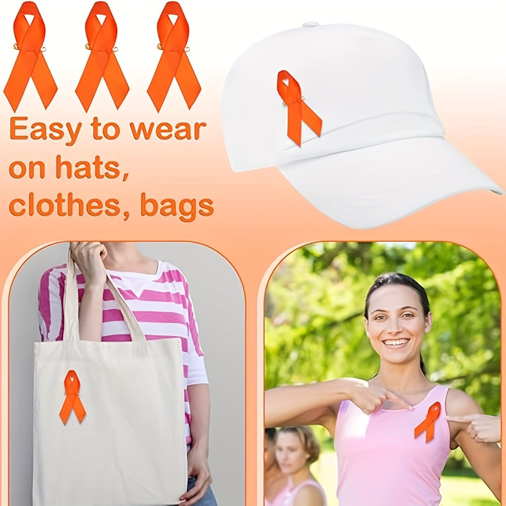Set of 100 Orange Satin Awareness Ribbon Pins for Leukemia Lymphoma Kidney Cancer Support