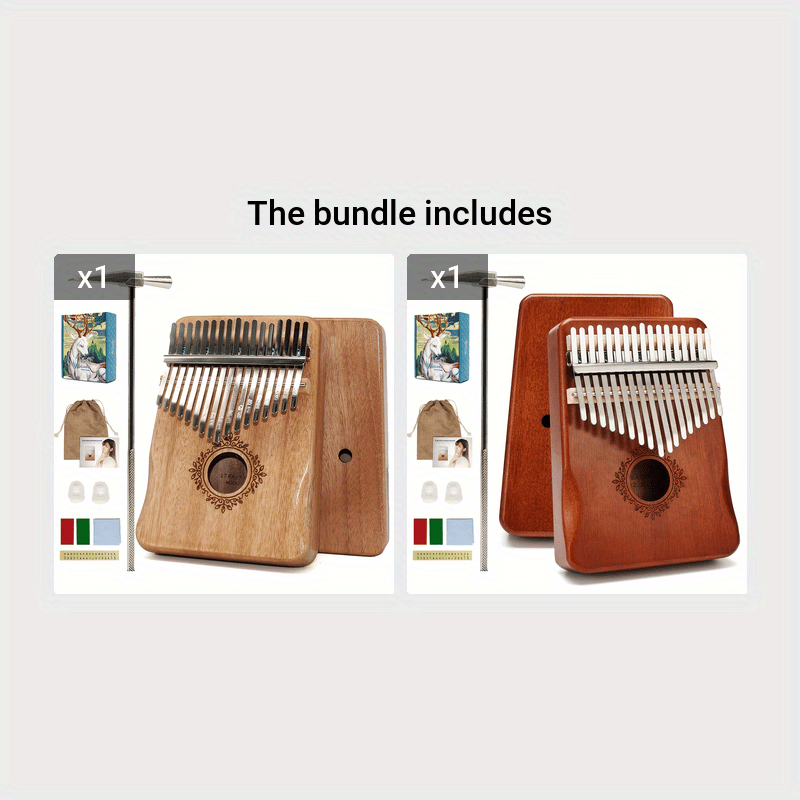 Wooden 17-Key Kalimba Thumb Piano with Learning Book for Beginners Blue Tan
