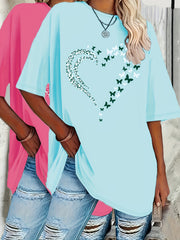 Women's Oversized Short Sleeve T-Shirts Set Heart Print Spring Summer Loose Fit