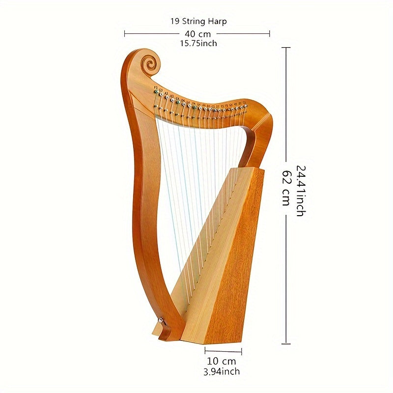 Portable Mahogany Lyre Harp with Tuning Wrench 15-String 19-String Musical Instrument