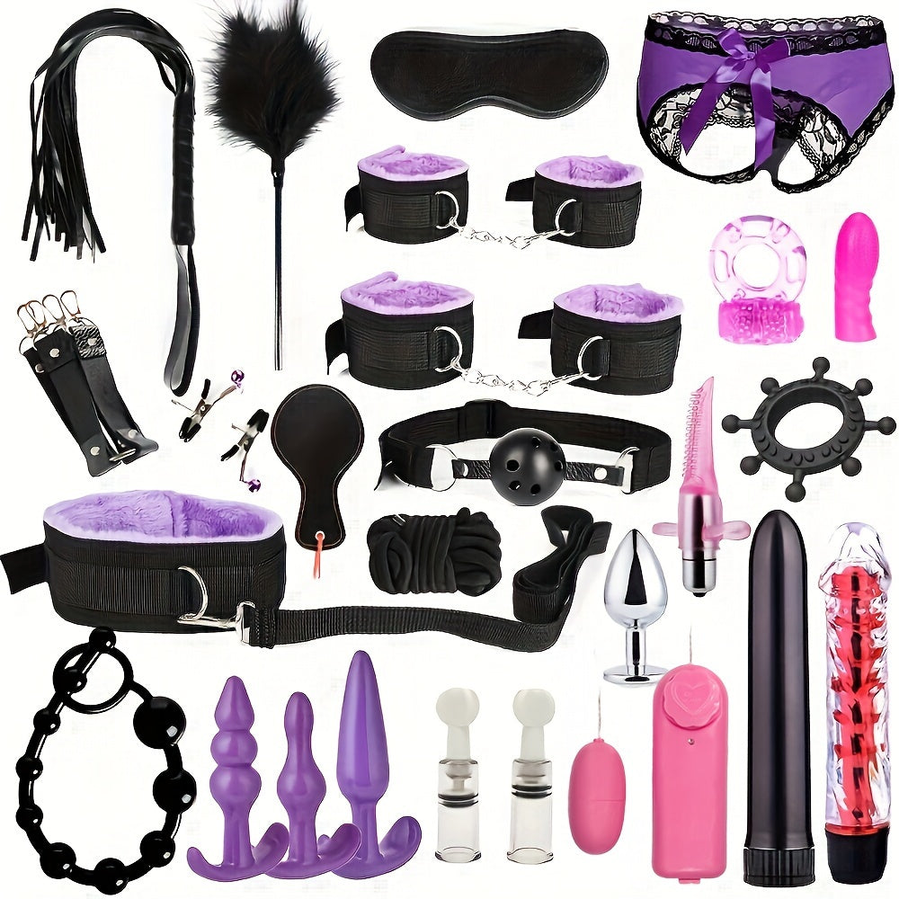 Women Couples BDSM Bondage Kit with Cuffs Blindfold Spanking Black