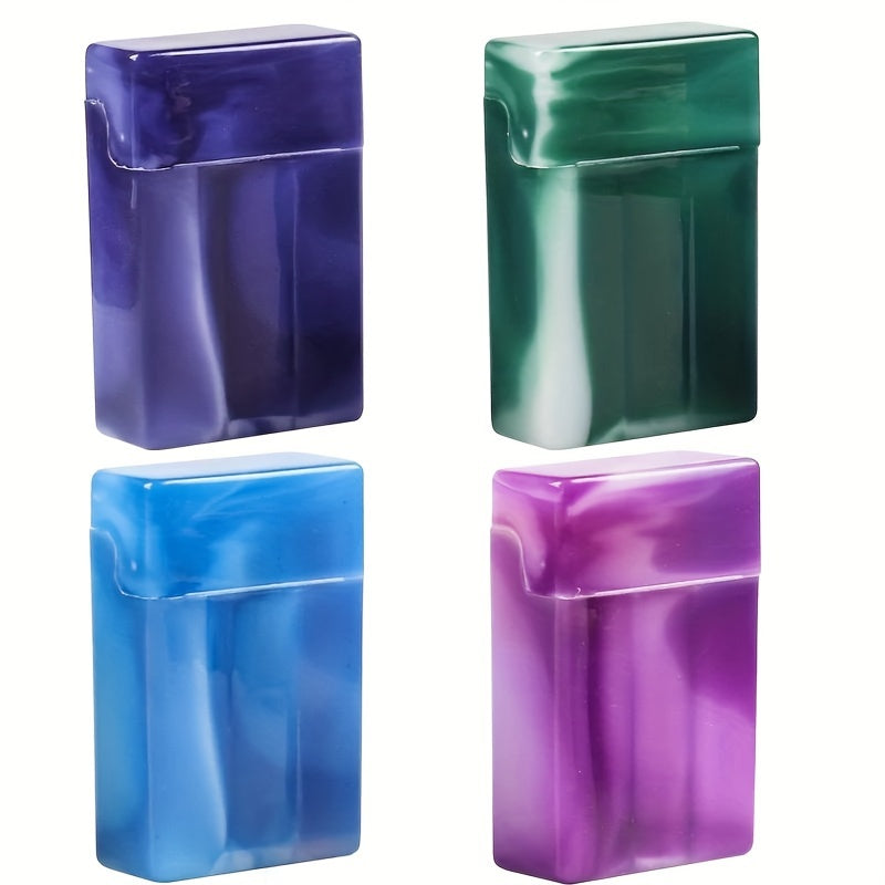 Men Durable Plastic Flip-Top Cigarette Case with Lighter Storage in Blue or Purple