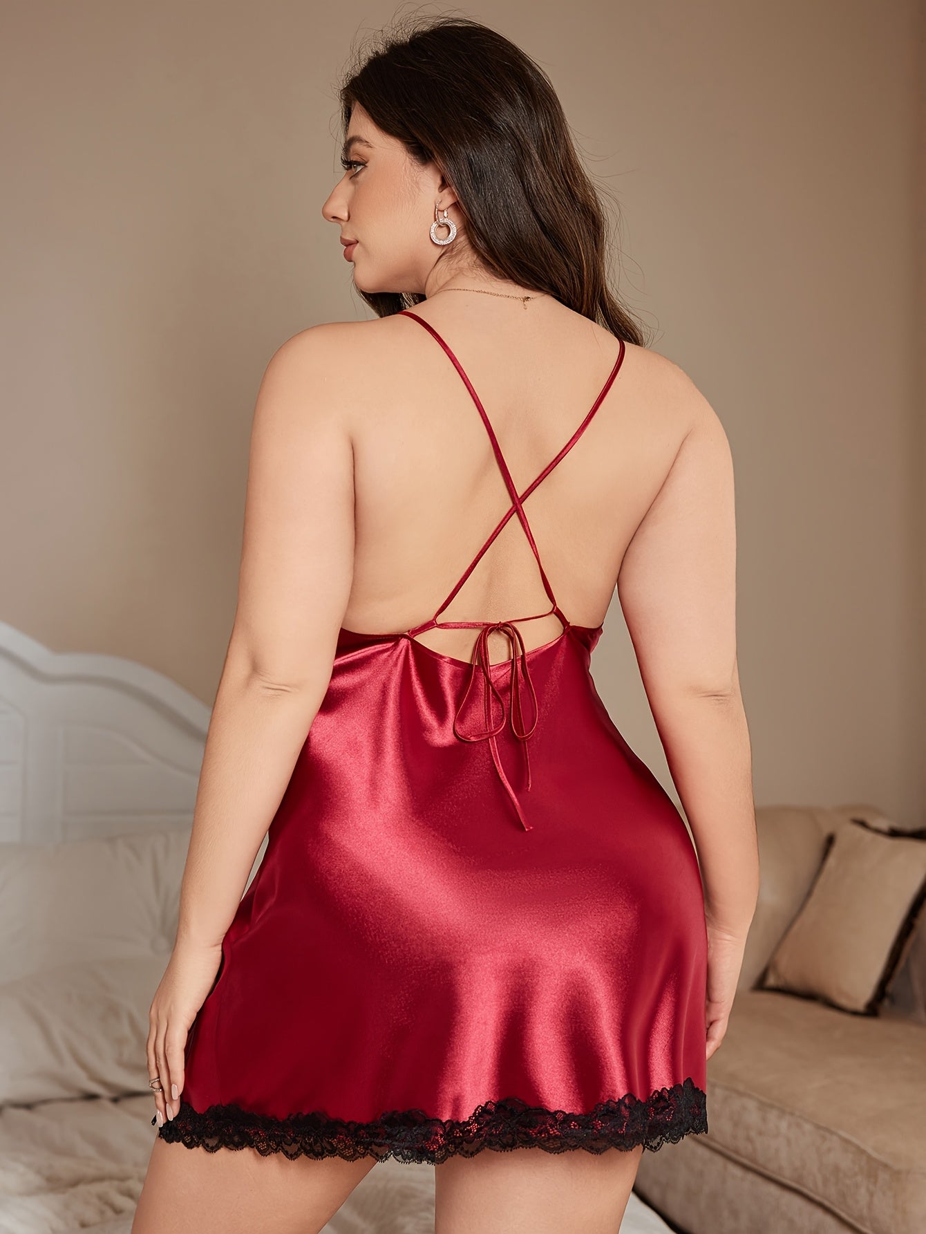 Conjunto de camisón de talla grande para mujer con encaje y liguero