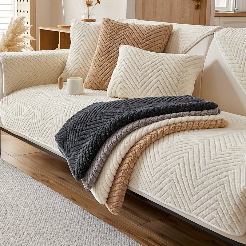 Zamonaviy plush divan qopqog'i, sirpanishga qarshi, itlarga mos, dog'larga chidamli polyester