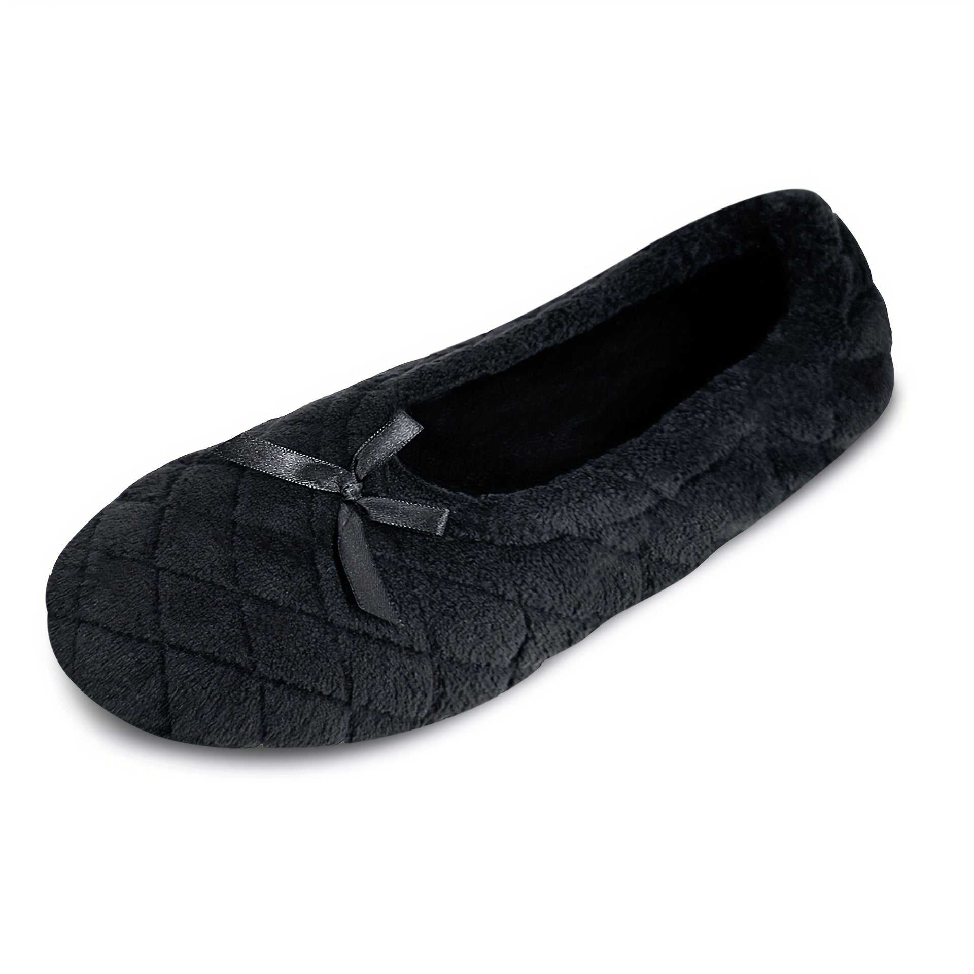 Ayollar uchun bir rangli qavatiq Terrycloth ballerina tufli, saten lent bilan ichki poyabzal