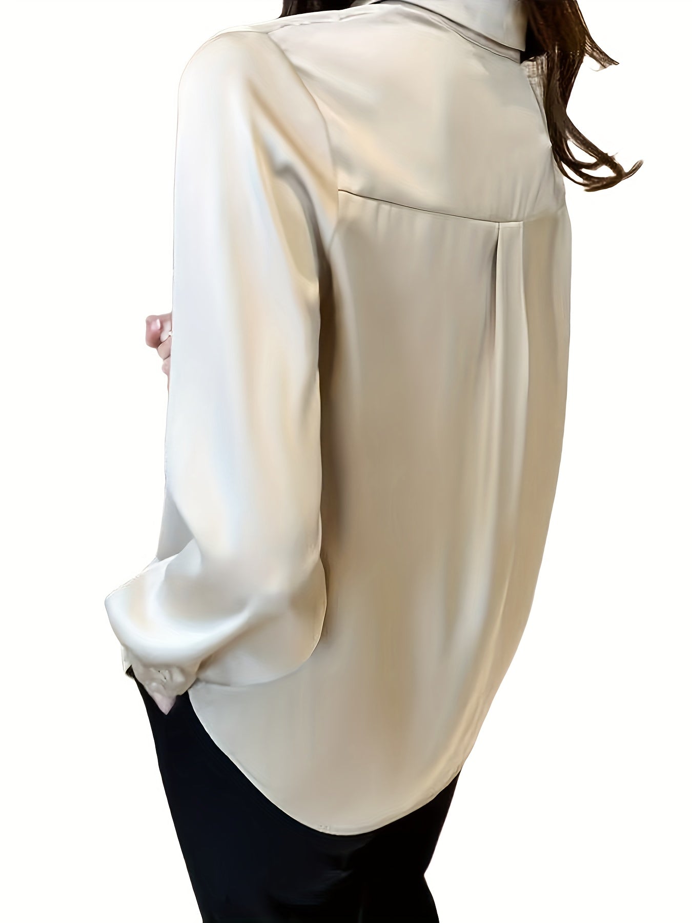 Women's Solid Color Long Sleeve Blouse Made of 100% Polyester with Lapel Collar and Button Details