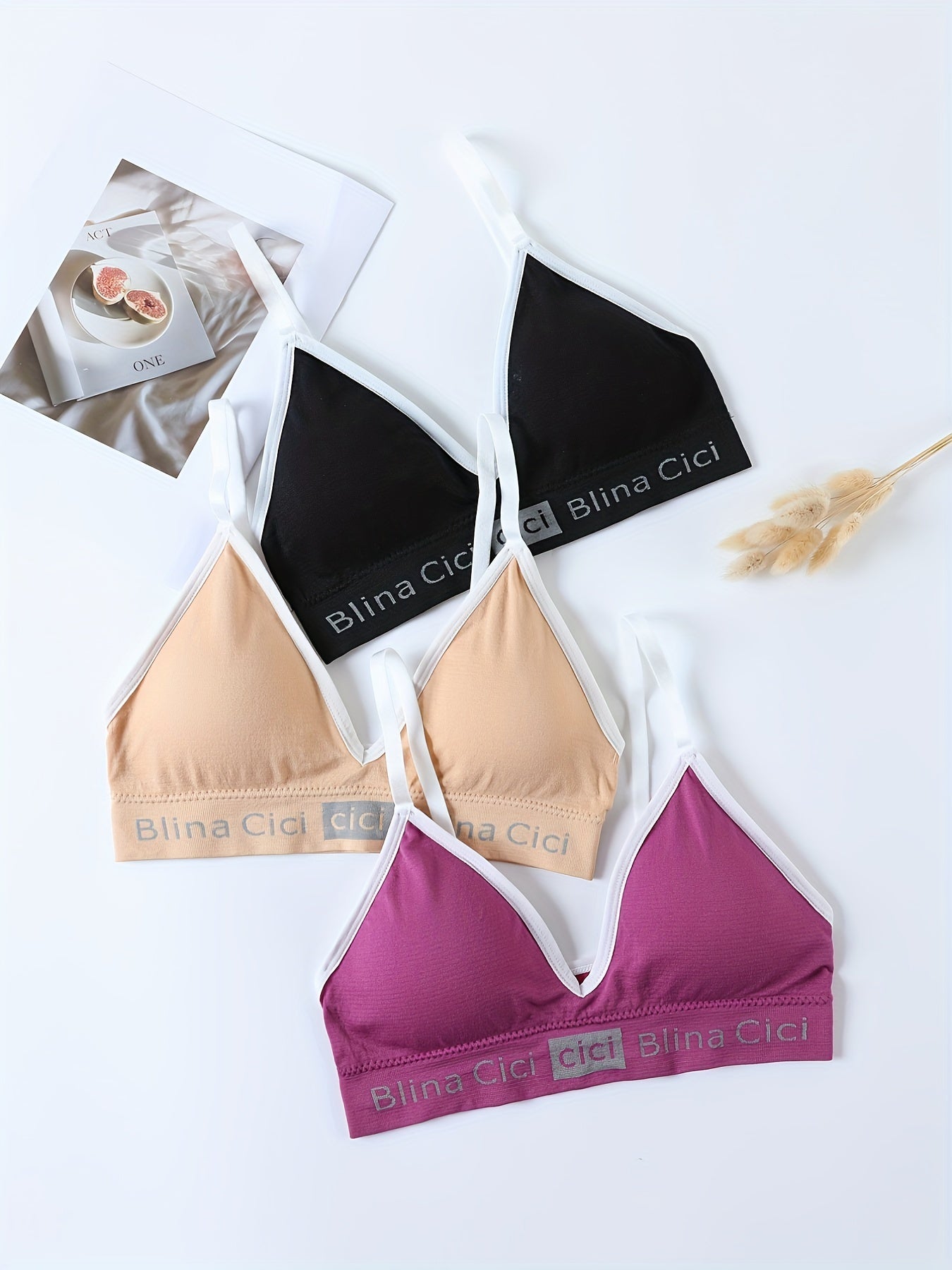 Women's Letter Print Lingerie Set Wireless Sports Bra Elastic Panties