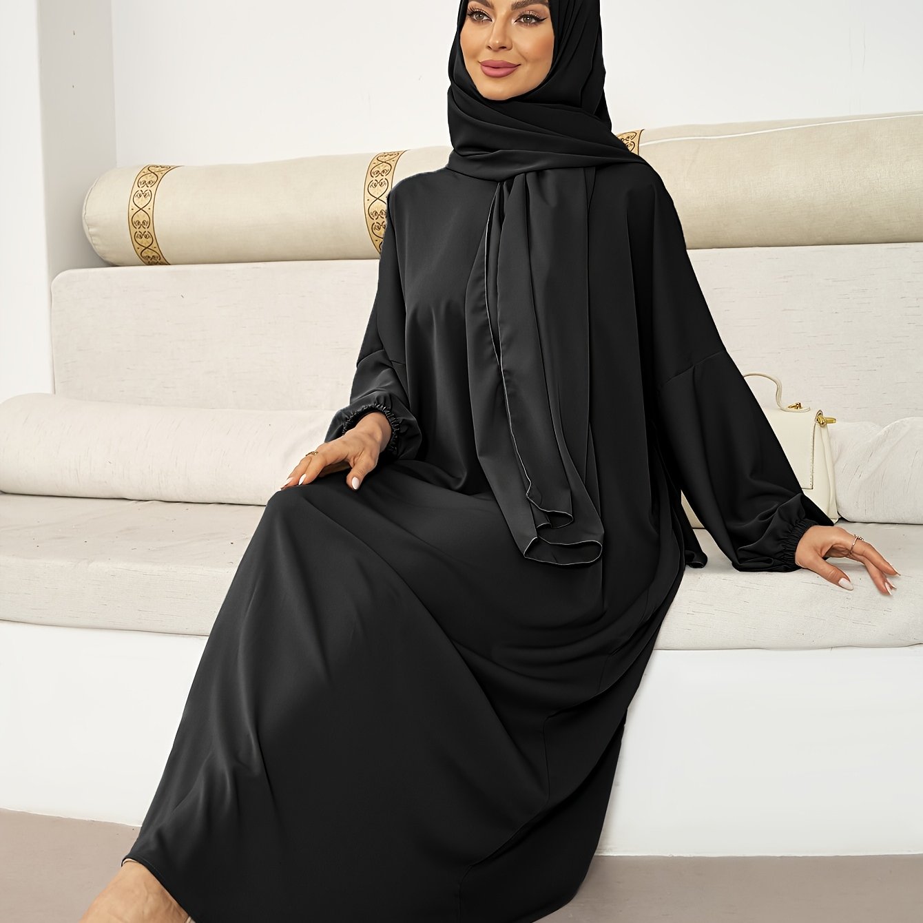 Plus Size Solid Color Headscarf Women Islamic Hijab Prayer Casual Abaya