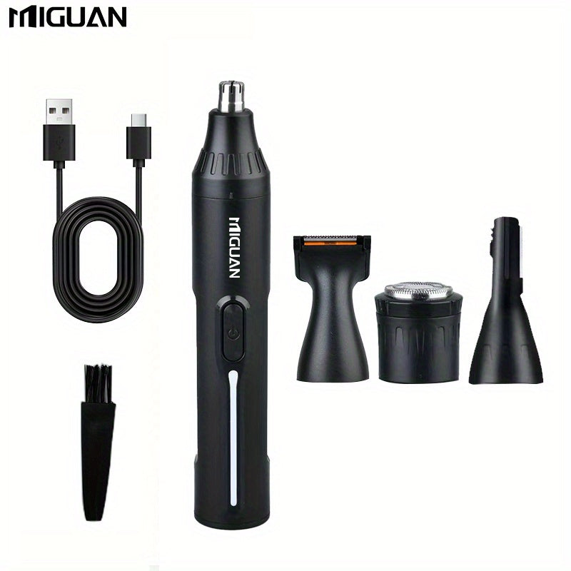 4-in-1 Professional Grooming Kit USB Rechargeable Nose Ear Trimmer Beard Razor Black 500mAh