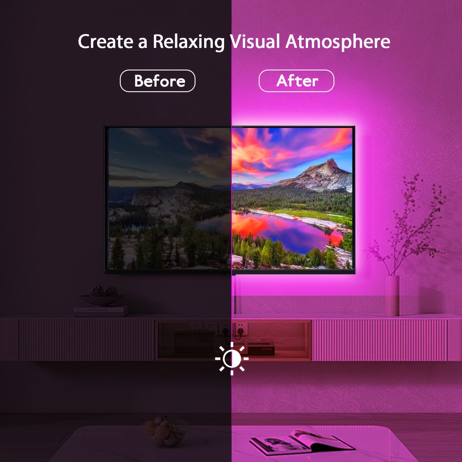 RGB LED TV Backlight Strip Dimmable Multi-Color USB Powered Remote App Control Indoor Lighting 2-5m