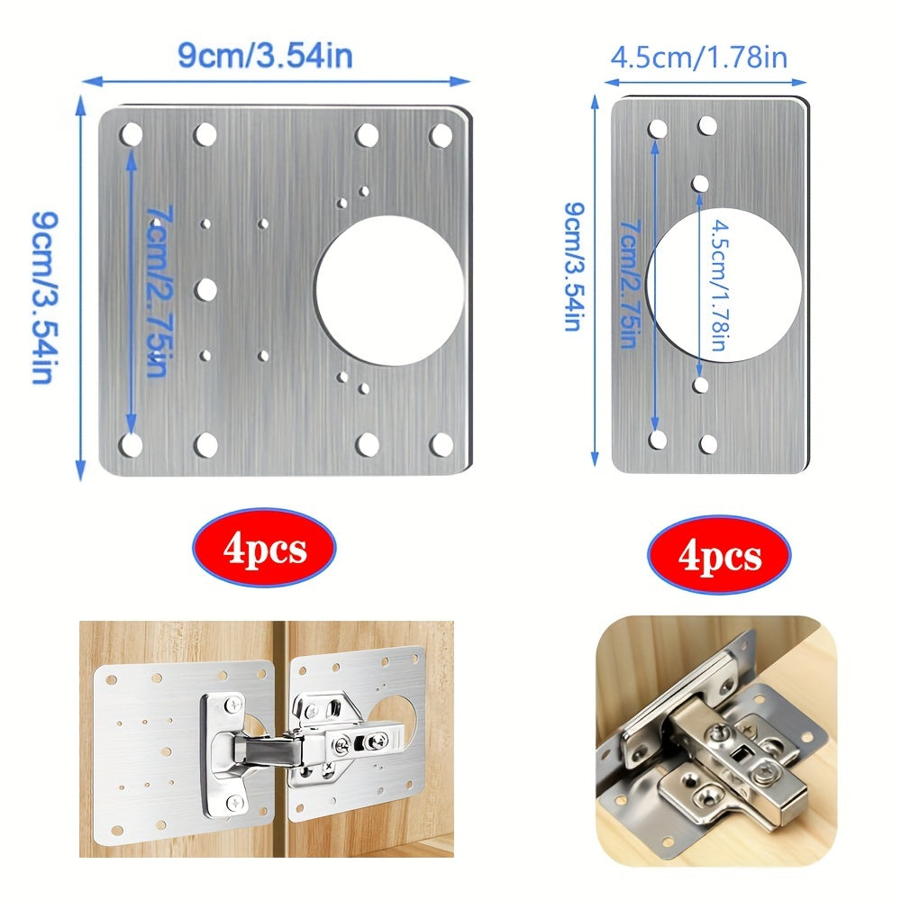 8-Piece Cold-Rolled Steel Cabinet Hinge Repair Kit for Kitchen and Furniture Doors
