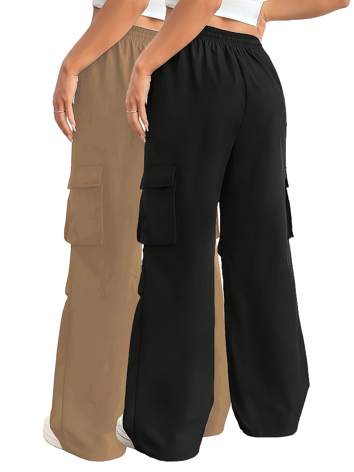Plus Size Women's Cargo Pants with Elastic Waist and Pockets All-Season Trousers