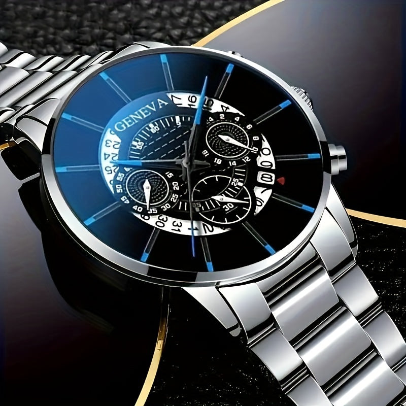 Set of 2 Men's Quartz Watches with Stainless Steel Straps Stylish Long-Lasting Gift