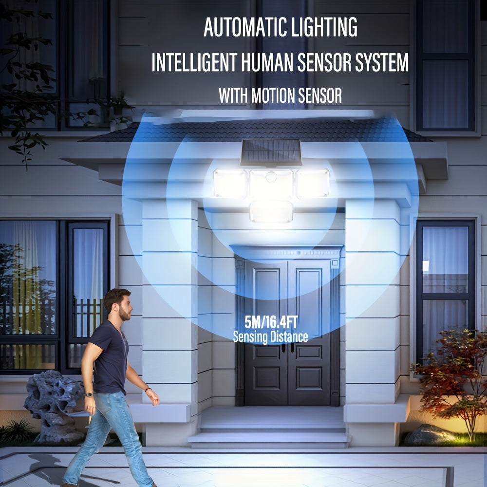 Outdoor Solar Floodlight with Motion Sensor Remote Control Adjustable Brightness Rechargeable Lithium Battery Wall Mount