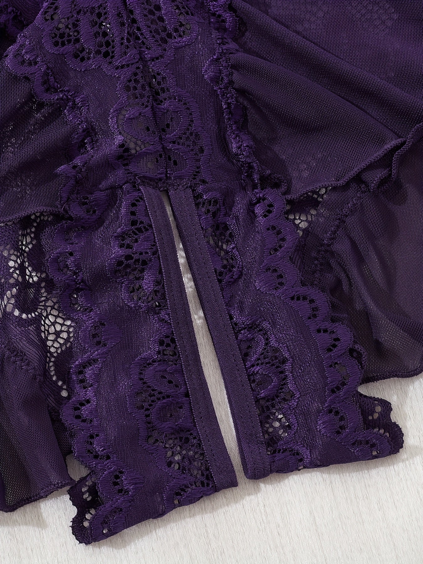 Women's Lace Open Back Deep V Bodycon Dress Dark Purple See-Through