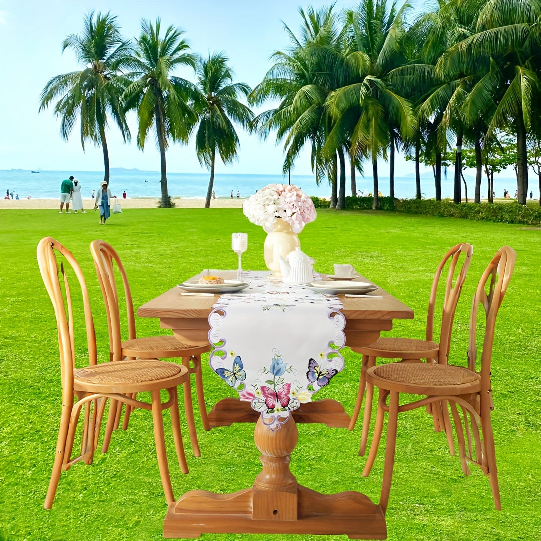 Polyester Table Runner with Butterfly and Flower Embroidery for Home Party Decor