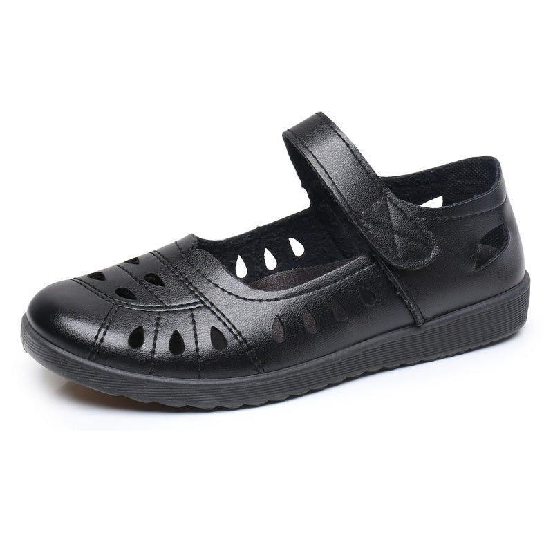 Zapatos planos sintéticos transpirables para mujer con correa ajustable negro