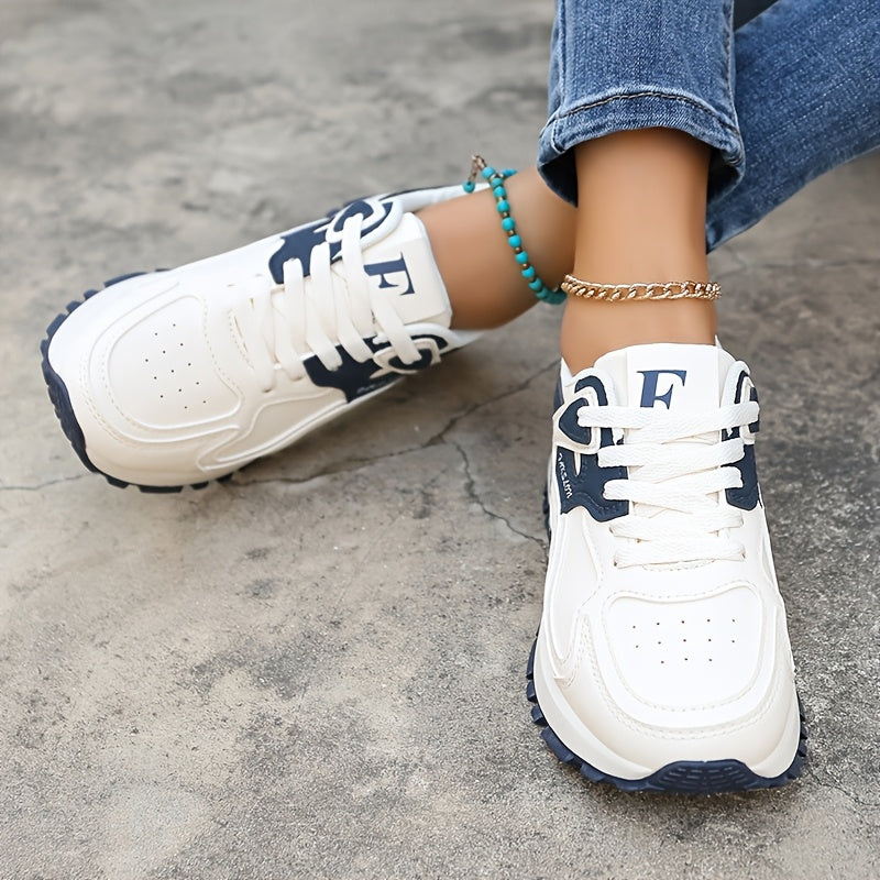 Women's Canvas Platform Sneakers, Contrast Colors, Casual Lace-Up Shoes