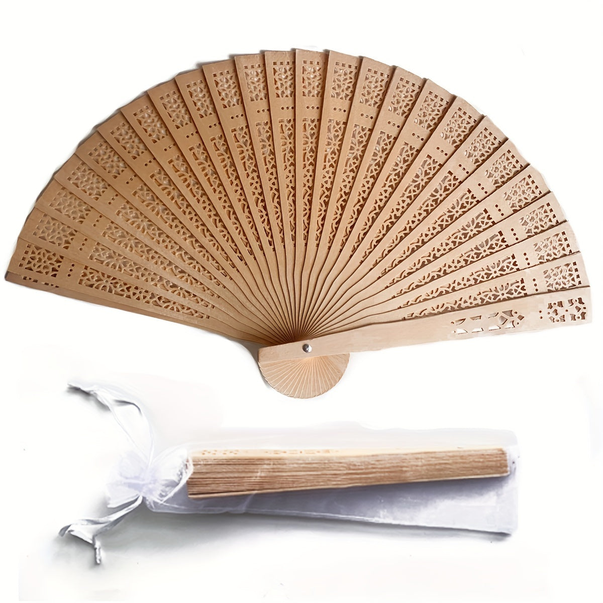 Set of 24 Elegant Wooden Folding Wedding Fans for Bridal Party Favors