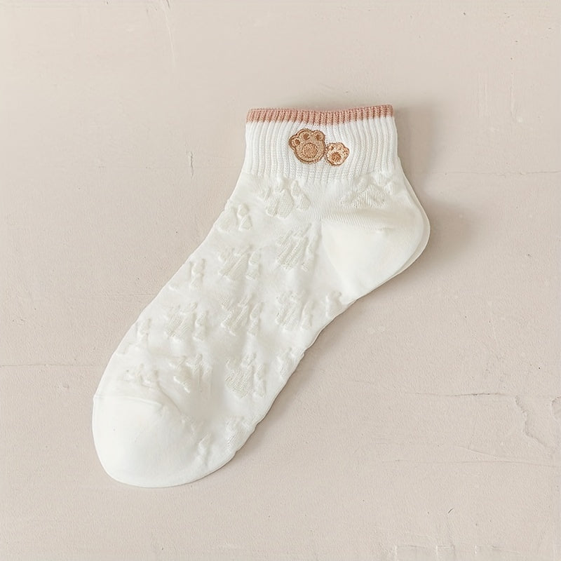 Pack de 5 calcetines cortos blancos de verano para mujer, calcetines de tobillo de punto para uso casual