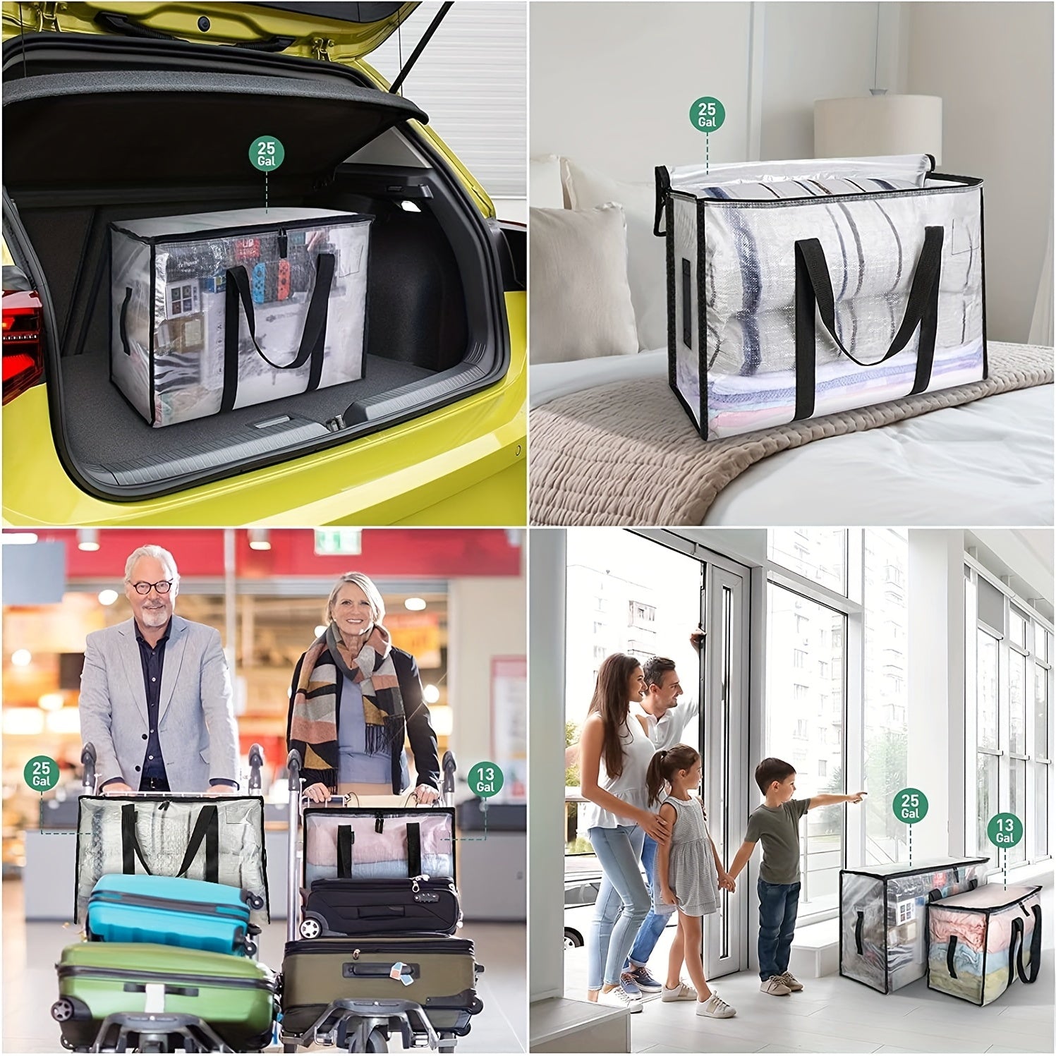 Juego de 2 bolsas de almacenamiento y transporte de uso intensivo con asas reforzadas para ropa y artículos esenciales