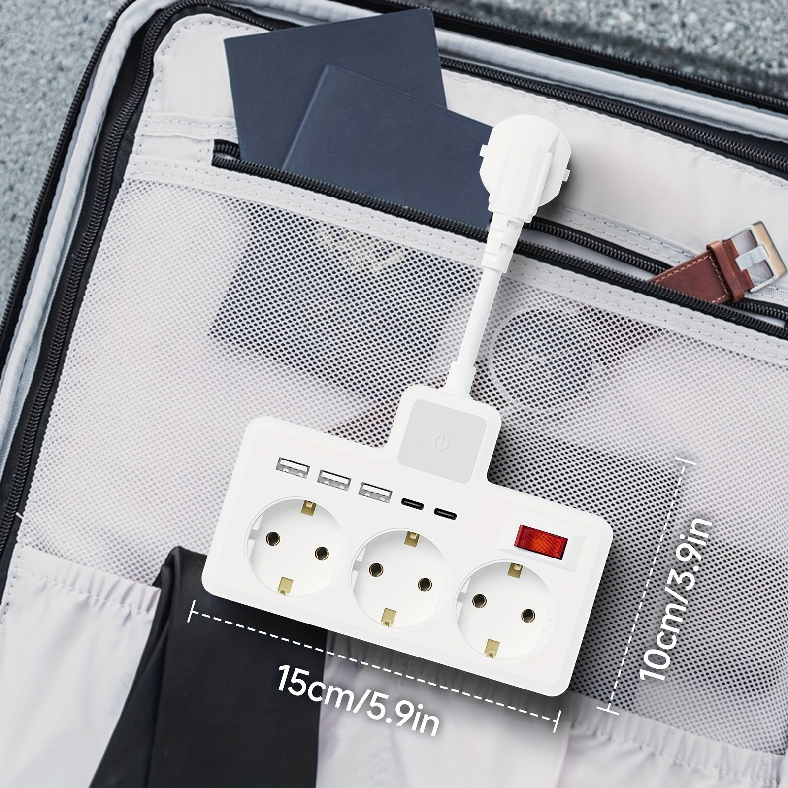 8-in-1 EU Power Strip with Night Light, 3 AC Outlets, 3 USB, 2 Type-C Ports