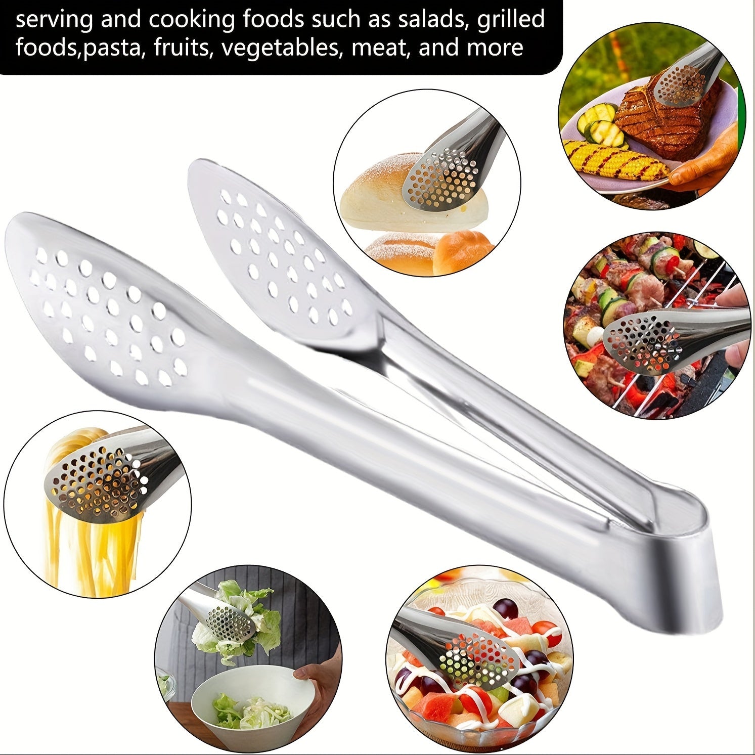 Set of 6 Stainless Steel Buffet Tongs in 7, 9, and 12 Inches