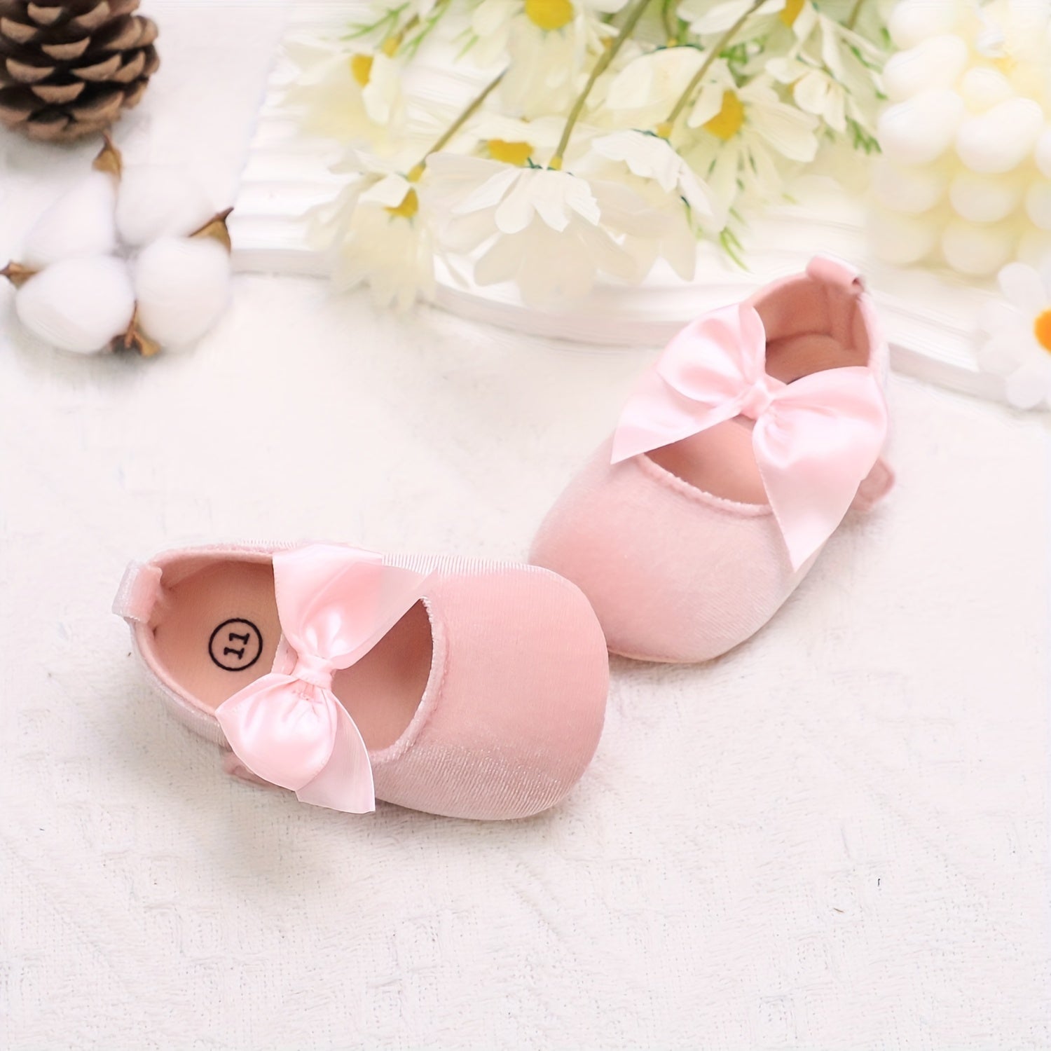 Baby Girl Walking Shoes Non-Slip Mary Jane Bowknot Fabric Comfortable Flexible Sole Pink Gray White