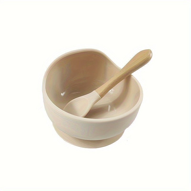 Kids' Feeding Set Silicone Bowl with Suction and Wooden Fork BPA-Free Dishwasher Safe 9 Colors