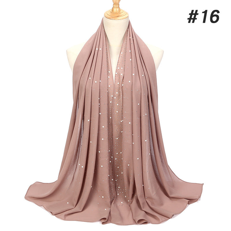Women’s Shimmery Faux Diamond Chiffon Scarf Bubble Shawl Solid Color Breathable Sun Protection