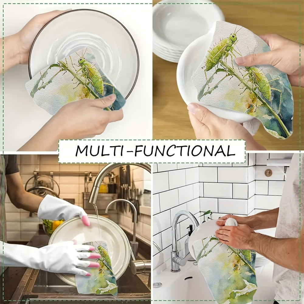 Dos piezas de toallas de cocina con ilustraciones de piojo y savia en acuarela, absorbentes, aptas para lavavajillas