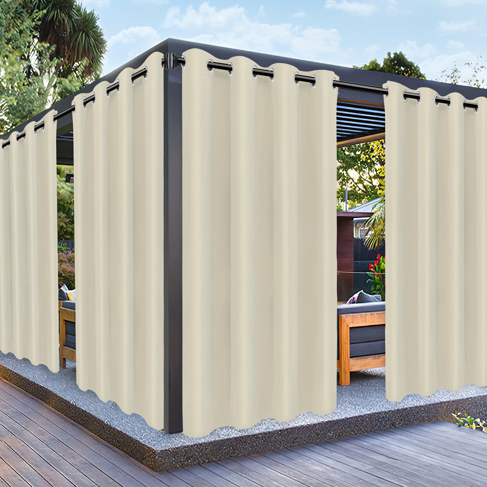 Outdoor Patio Curtain Waterproof UV Protection Fade-Resistant Grommet Privacy Polyester