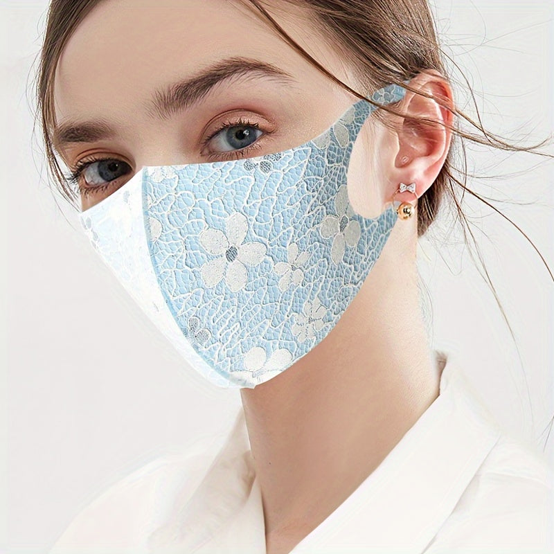 Lace Face Mask Set Floral Design Reusable Breathable for Outdoor Sun Protection