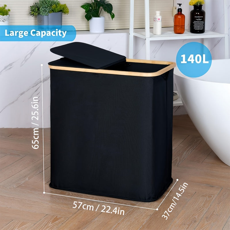 Large Double Layer Laundry Basket with Lid and Removable Washable Pockets for Bedroom Bathroom Dorm
