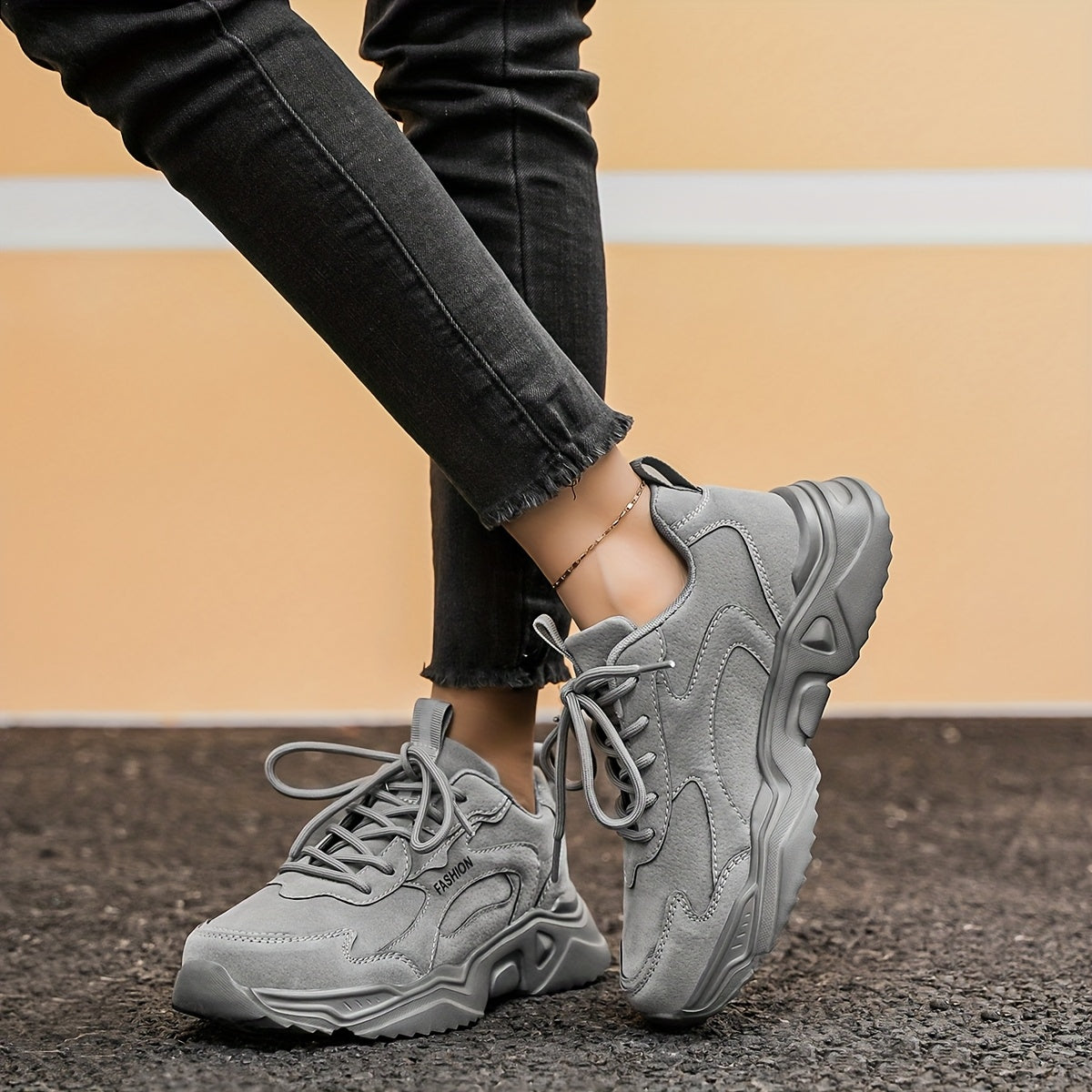Women's Solid Color High-Top Sneakers Casual Lace-Up Comfort