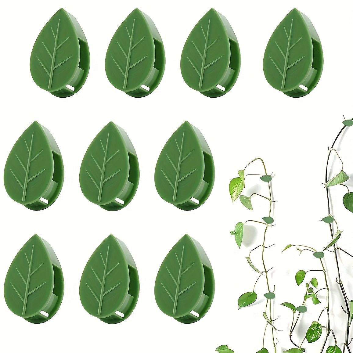 Self-Adhesive Plant Climbing Wall Fixture Clips Set of 10 Green Plastic for Garden and Vine Decoration