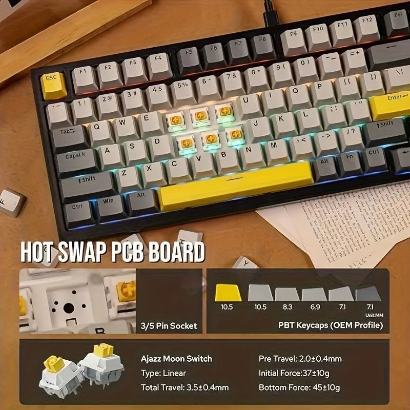 75% Wired RGB Mechanical Gaming Keyboard with Volume Knob PBT Keycaps Hot-Swappable
