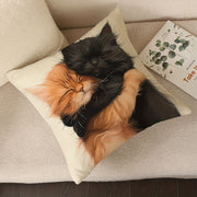 Cat Hug Linen Pillowcase 44.96cm x 44.96cm Machine Washable Sofa Bedroom Decor