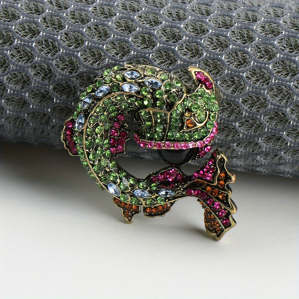 Retro Fish Brooch Pin with Rhinestones and Enamel Jewelry Accessory