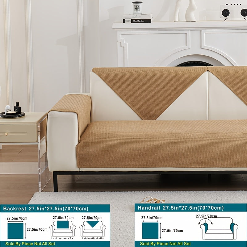 Beige Velvet Sofa Slipcover Pet-Friendly Machine Washable with Backrest and Armrest Protection