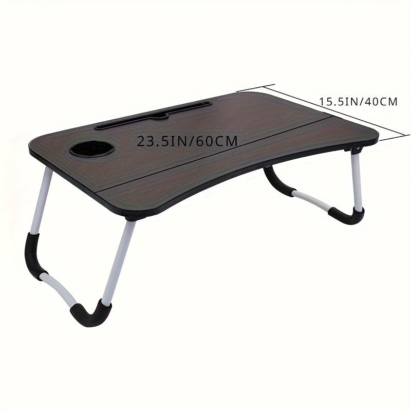 Wooden Laptop Desk with Tablet Slot and Cup Holder for Bed Sofa Floor Use