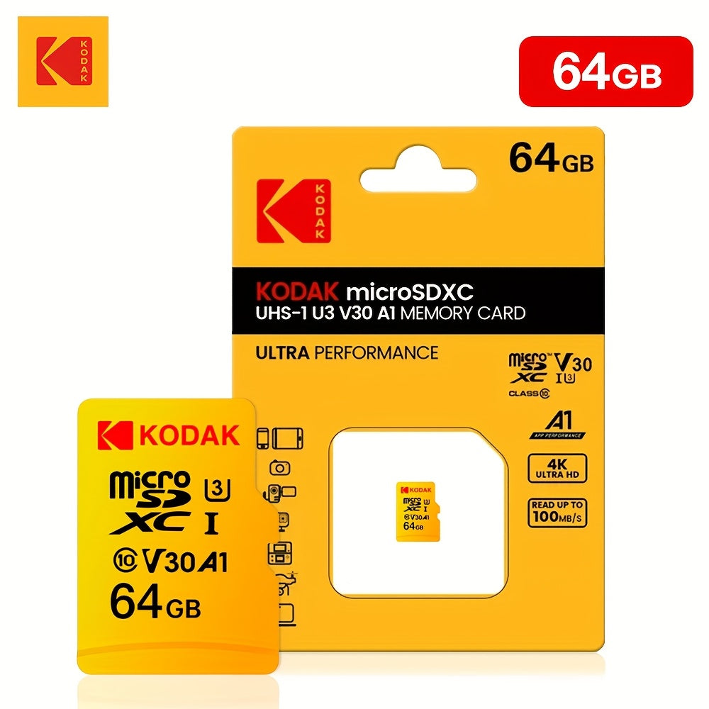 Kodak yuqori tezlikdagi haydash yozuvchisi uchun 64GB xotira kartasi kuzatuv kameralariga, 128GB esa mobil telefonlar, shaxsiy kompyuterlar va dinamiklar uchun.