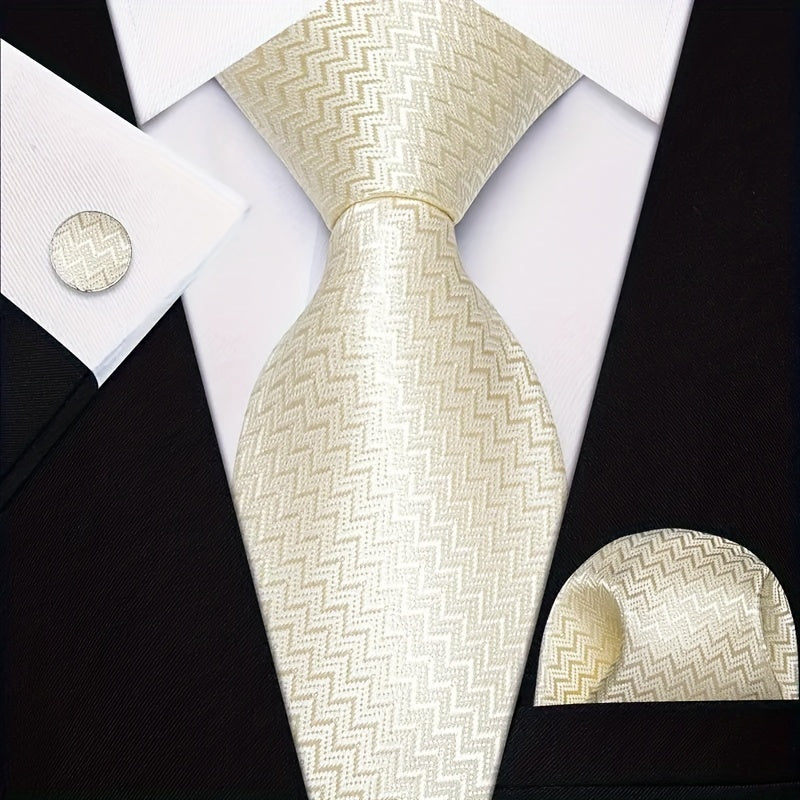 Men's Polyester Necktie Set with Woven Paisley Pattern and Matching Cufflinks for Business and Formal Wear